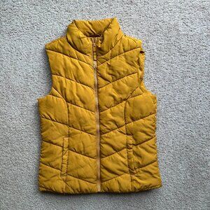 Aeropostale Vest Womens Medium Full Zip Mock Neck Puffer Mustard Yellow Pockets
